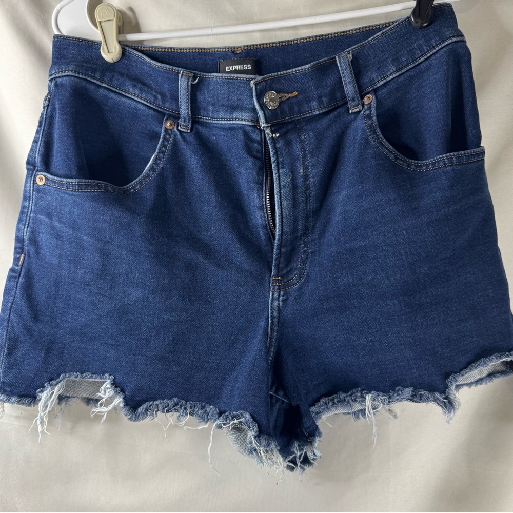 Express Women's Frayed Hem Blue Jean Shorts